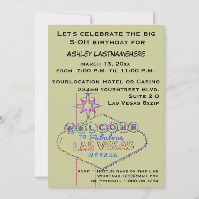 Las Vegas 50th Birthday Party Invitation (Front)