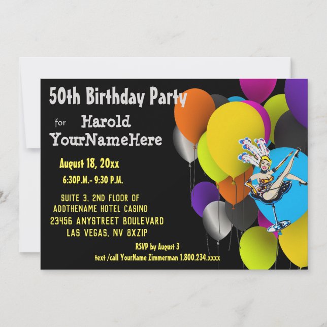 Las Vegas 50th Birthday Party showgirl balloons Invitation (Front)