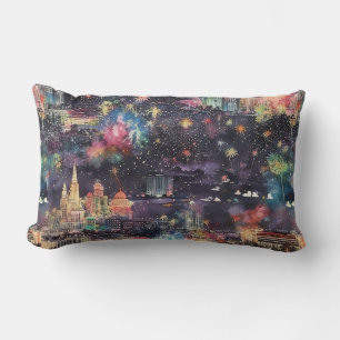 Las Vegas at New Year's in Watercolors Lumbar Cushion