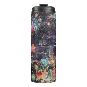 Las Vegas at New Year's in Watercolors Thermal Tumbler