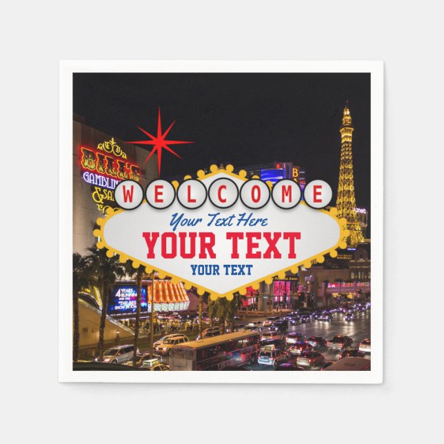 Las Vegas at Night Welcome Sign Your Text  Napkin (Front)