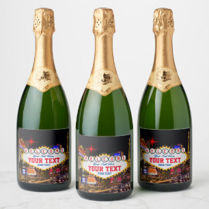 Las Vegas at Night Welcome Sign Your Text  Sparkling Wine Label