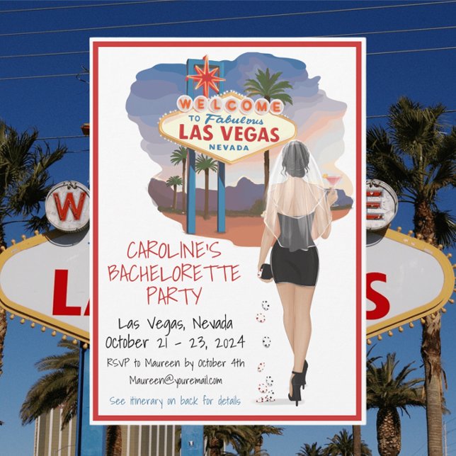 Las Vegas Bachelorette Black Hair Bride  Invitation (Creator Uploaded)