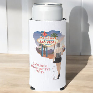 Las Vegas Bachelorette Brown Hair Bride Seltzer Can Cooler