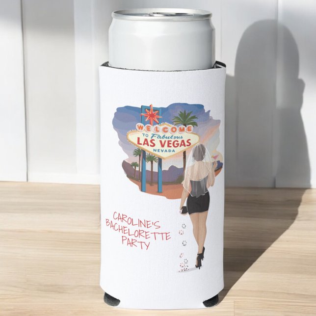 Las Vegas Bachelorette Brown Hair Bride  Seltzer Can Cooler (Creator Uploaded)