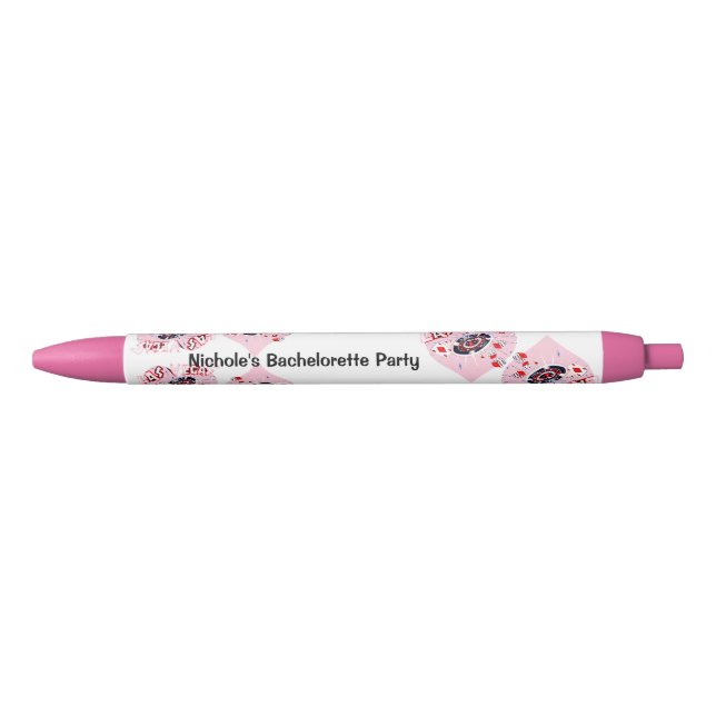 Las Vegas Bachelorette Party Pink Heart Wedding Black Ink Pen (Front)