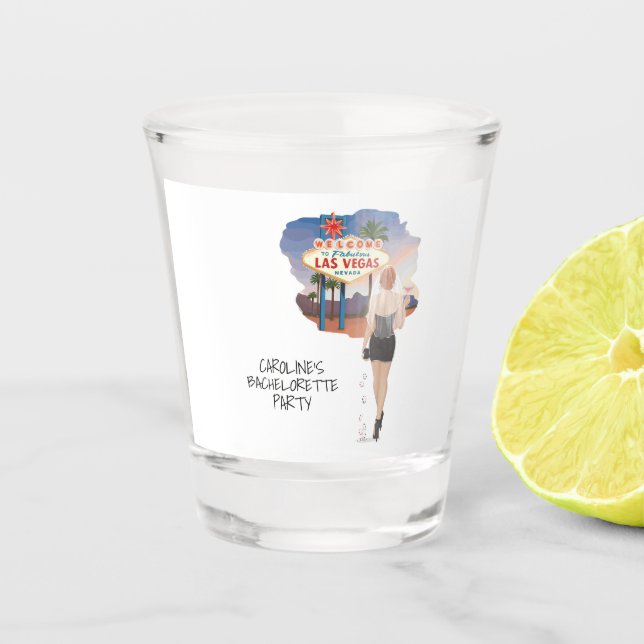 Las Vegas Bachelorette Red Hair Bride  Shot Glass (Front)