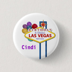 Las Vegas BIRTHDAY Button personalise with name