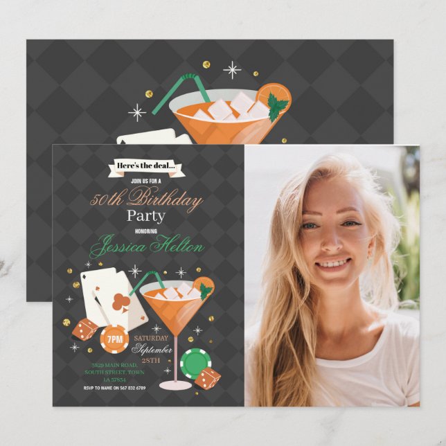 Las Vegas Birthday Casino Dice Chips Photo Party Invitation (Front/Back)