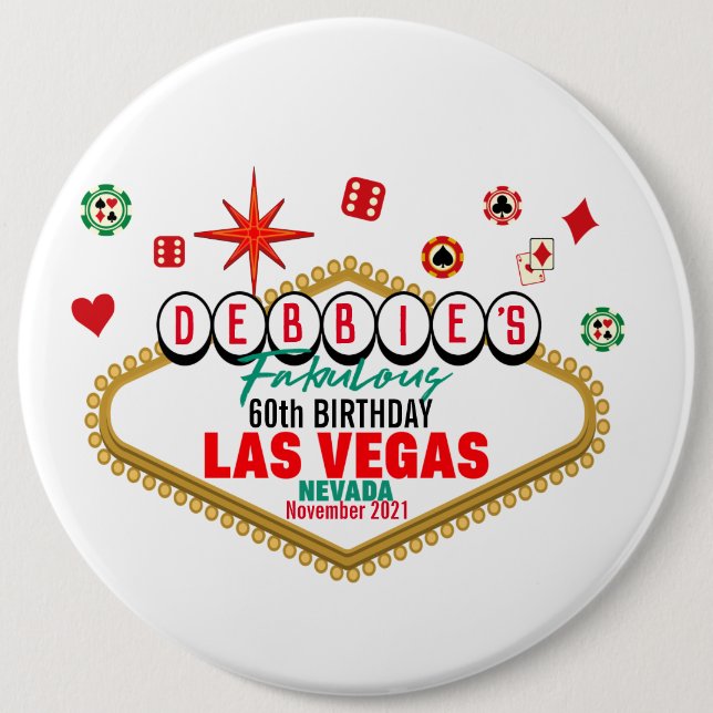 Las Vegas Birthday Party Customizable Matching  6 Cm Round Badge (Front)