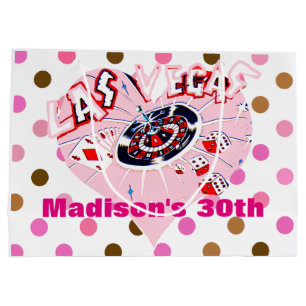 Las Vegas Birthday Party Pink Brown Casino Dots Large Gift Bag