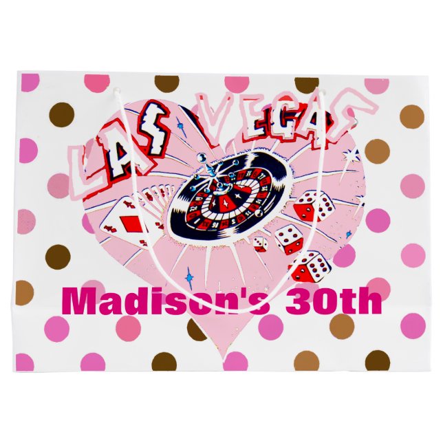 Las Vegas Birthday Party Pink Brown Casino Dots Large Gift Bag (Back)
