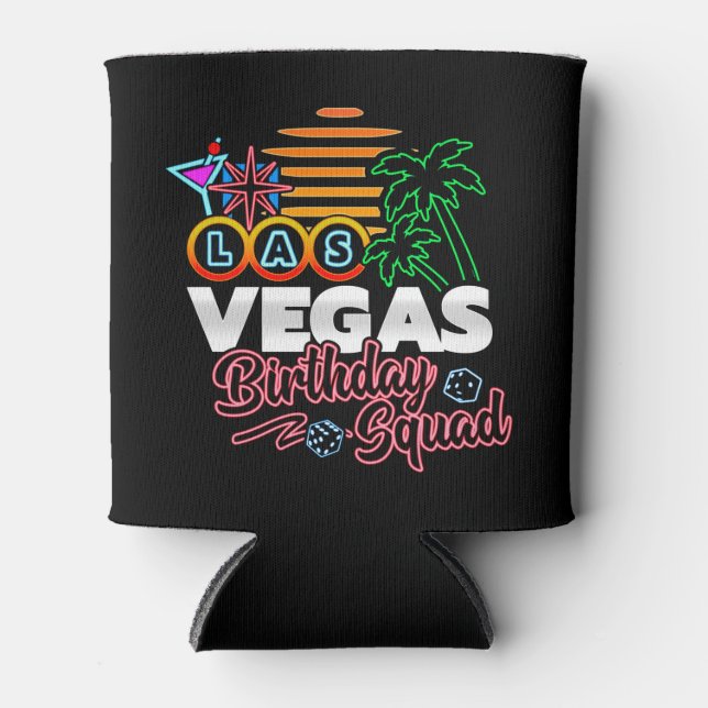 Las Vegas Birthday Party Retro Sun Birthday Squad Can Cooler (Front)