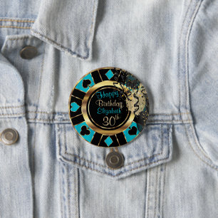 Las Vegas Birthday Party - Teal 7.5 Cm Round Badge