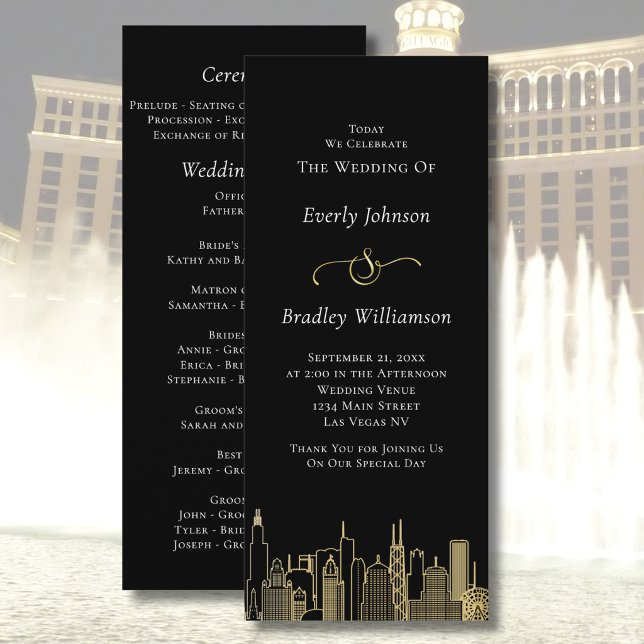 Las Vegas Black Gold White Skyline Wedding Program (Creator Uploaded)