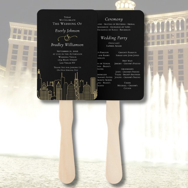 Las Vegas Black White Gold Sophisticated Program Hand Fan (Creator Uploaded)
