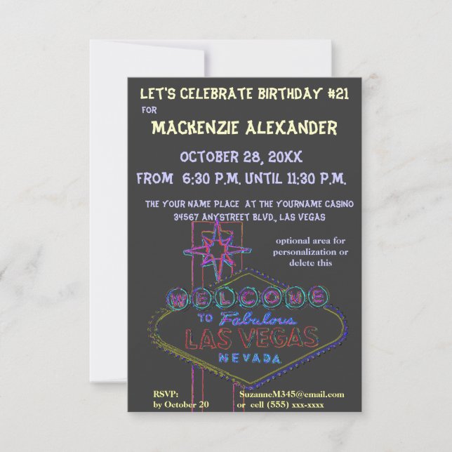 Las Vegas Boulevard Casino Birthdays Parties 21st Invitation (Front)