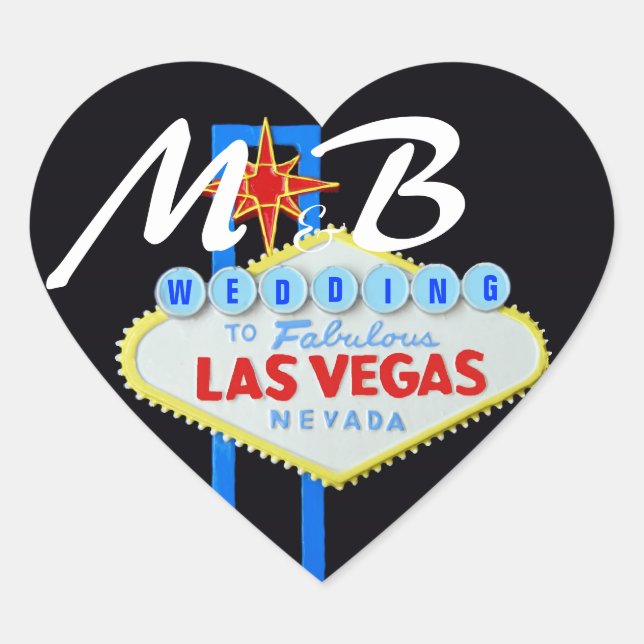 Las Vegas Bride and Groom Initials Heart Sticker (Front)