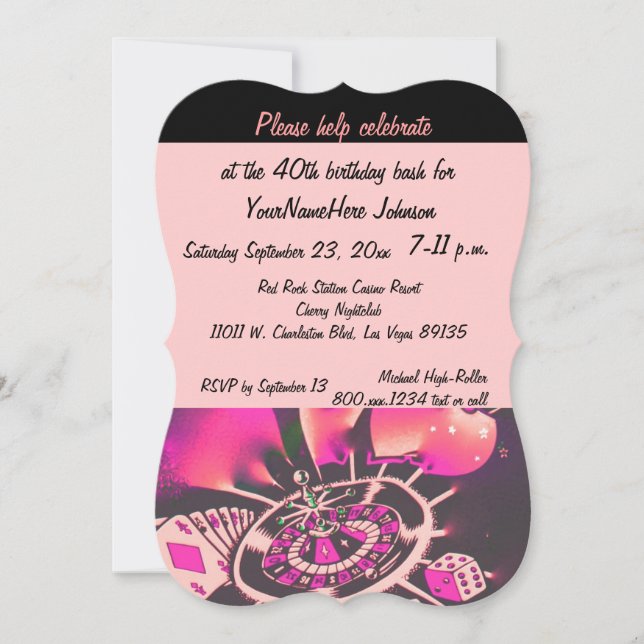 Las Vegas Casino Birthday Party Pink and Black Invitation (Front)
