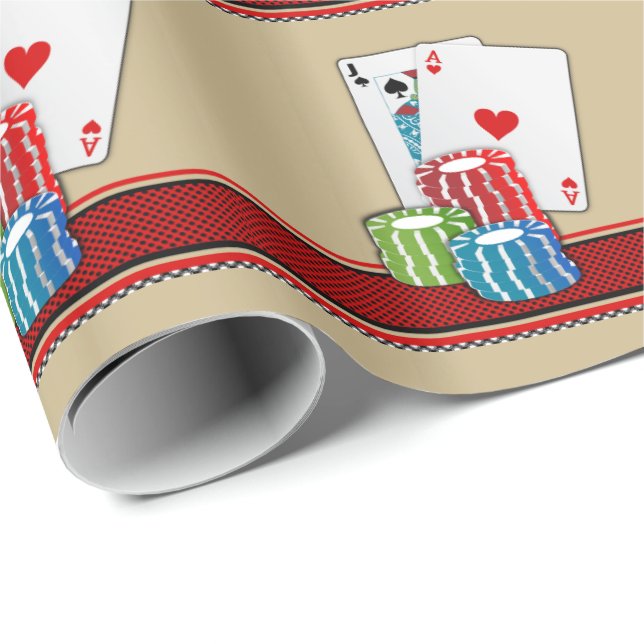 Las Vegas Casino Blackjack Cards And Chips On Tan Wrapping Paper (Roll Corner)
