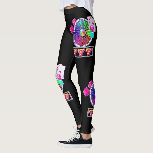Las Vegas Casino Cards Chips Dice 7's And Wheel Leggings (Left)
