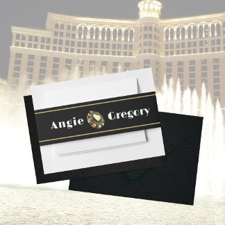 Las Vegas Casino Chip Black Gold Heart Wedding Invitation Belly Band