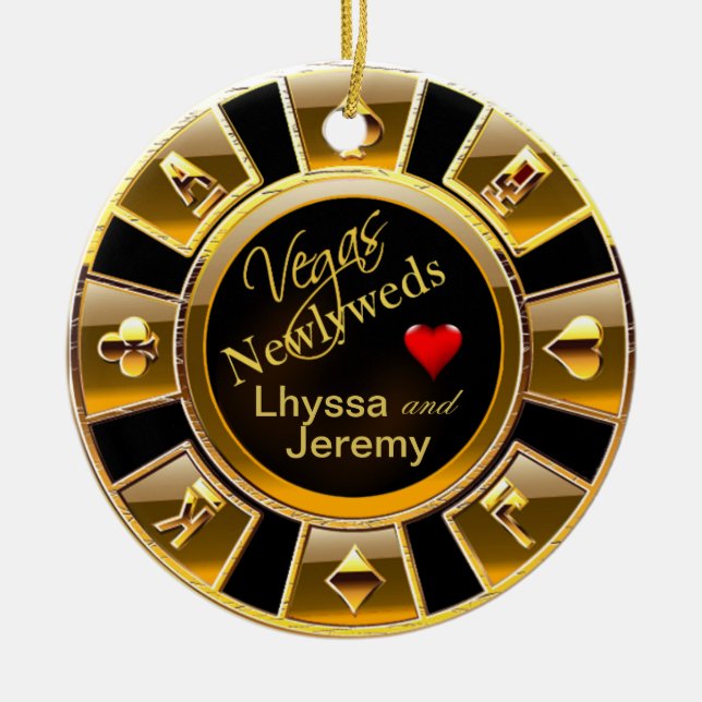Las Vegas Casino Chip photo black/gold Ceramic Tree Decoration (Front)