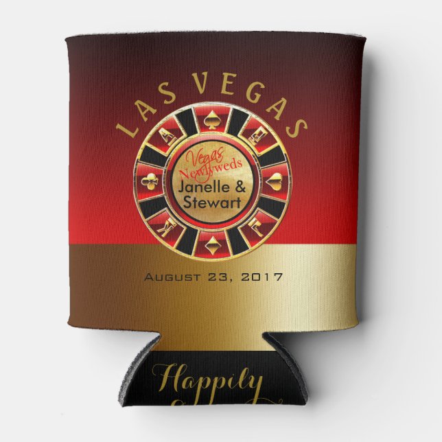 Las Vegas Casino Chip Wedding | red gold Can Cooler (Front)