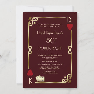 Las Vegas Casino Deep Burgundy Gatsby Man Birthday Invitation