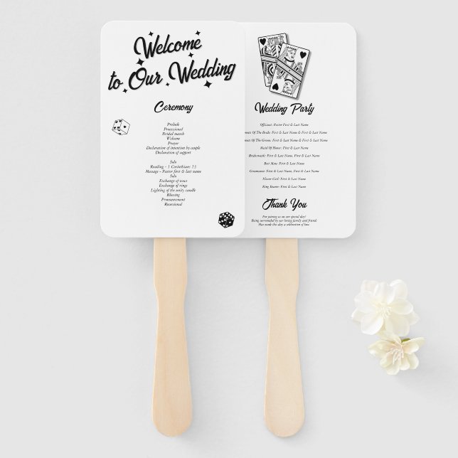 Las Vegas Casino Destination Wedding Black Hand Fan (Front and Back)