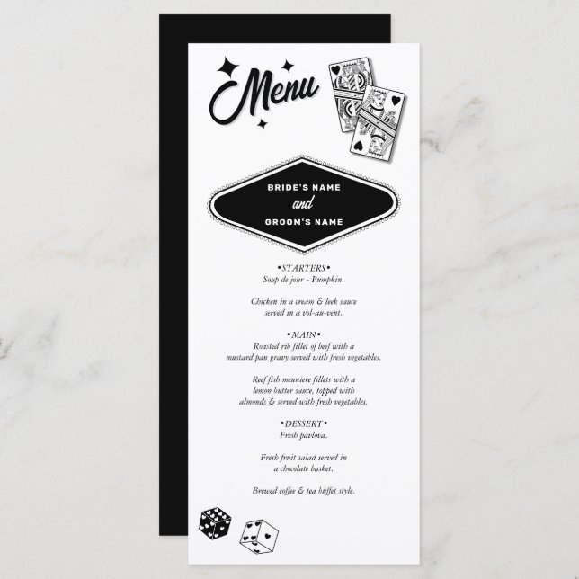 Las Vegas Casino Destination Wedding Black Menu (Front/Back)