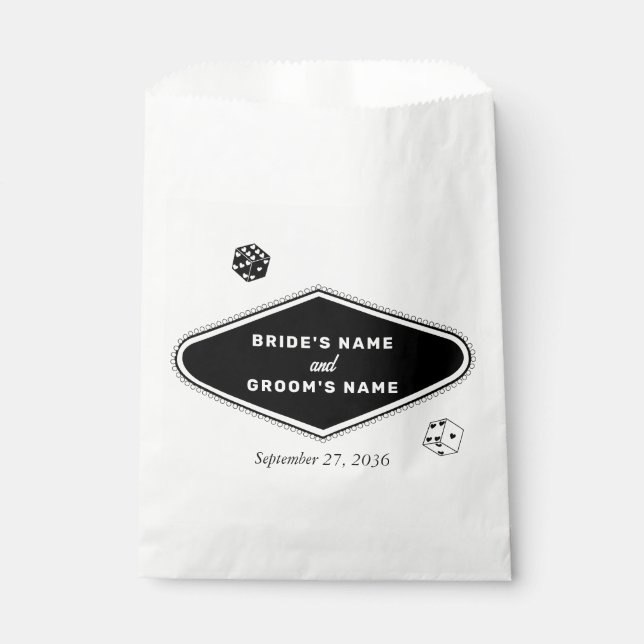 Las Vegas Casino Destination Wedding Black White Favour Bags (Front)