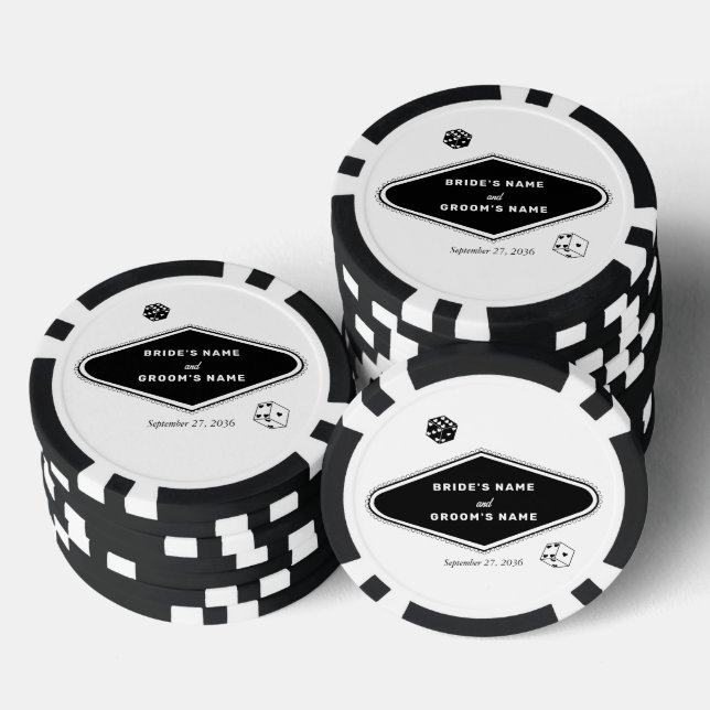 Las Vegas Casino Destination Wedding Black White Poker Chips (Stack)