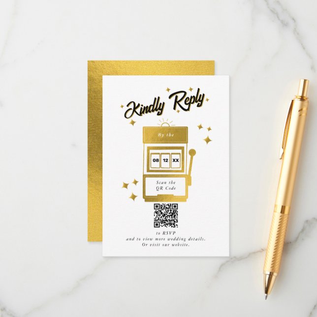 Las Vegas Casino Destination Wedding Gold Enclosure Card (Front/Back In Situ)