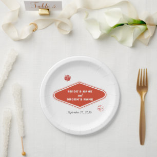 Las Vegas Casino Destination Wedding Red White Paper Plate