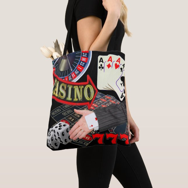 Las Vegas Casino Gambling Card In Hand Tote Bag (Close Up)