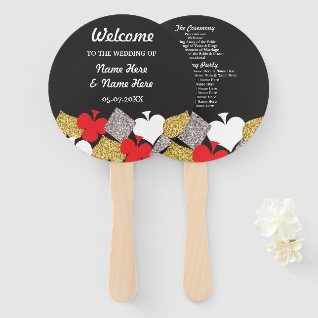 Las Vegas Casino Glitter Wedding Programme Fan (Front and Back)