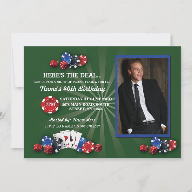 Las Vegas Casino Night Birthday Party Photo Invite (Front)
