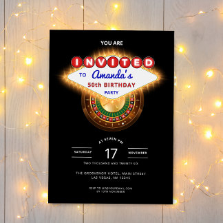 Las Vegas Casino Night Black Birthday Party Invitation