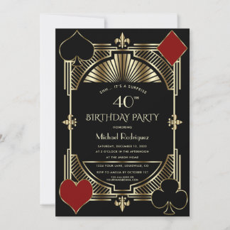 Las Vegas Casino Night Gambling 40th Birthday Invitation