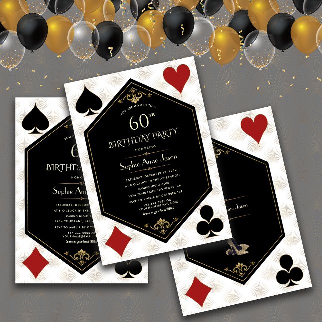Las Vegas Casino Night Poker Woman 60th Birthday  Invitation (Creator Uploaded)