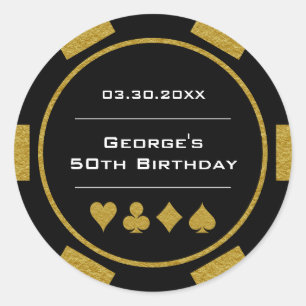Las Vegas Casino Poker Chip Gold Black Birthday Classic Round Sticker