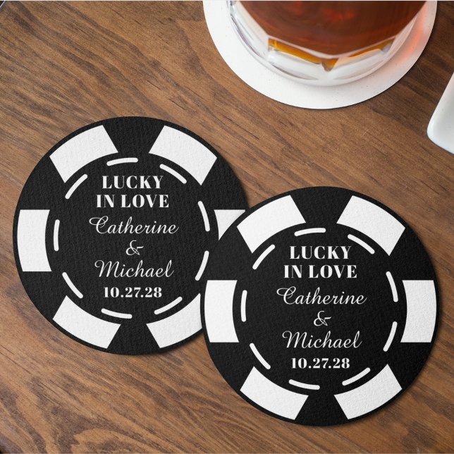 Las Vegas Casino Poker Chip Wedding Favour Round Paper Coaster (Creator Uploaded)