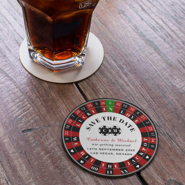 Las Vegas Casino Roulette Wheel Save The Date Round Paper Coaster (Creator Uploaded)