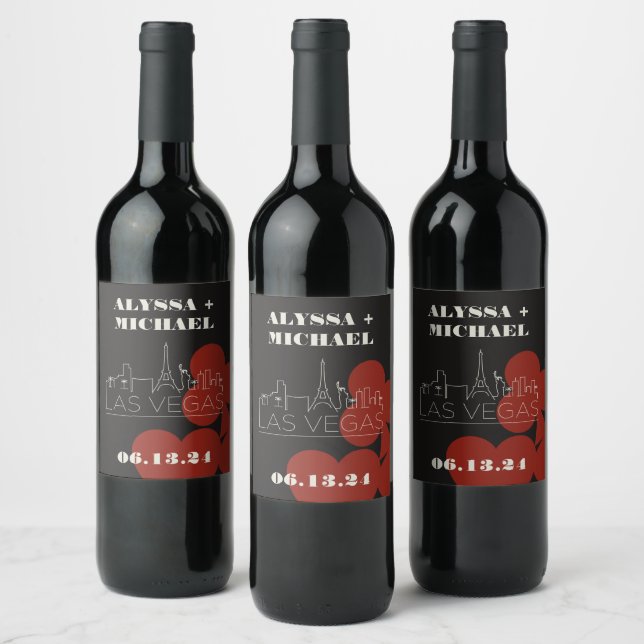 Las Vegas Casino Skyline Playing Card Wedding Wine Label (Bottles)