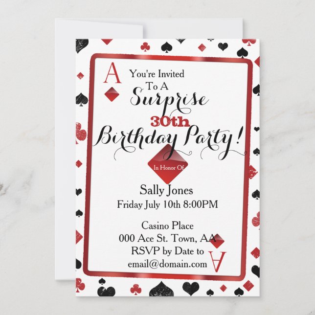 Las Vegas Casino Surprise Birthday Party Invitation (Front)