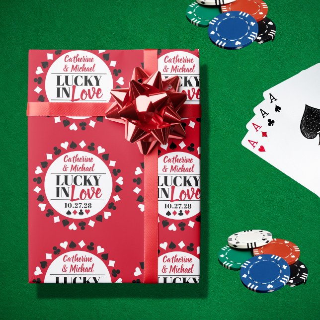 Las Vegas Casino Wedding Lucky In Love Red Wrapping Paper (Creator Uploaded)