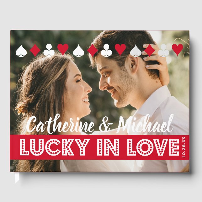 Las Vegas Casino Wedding Photo Red & White Guest Book (Front)