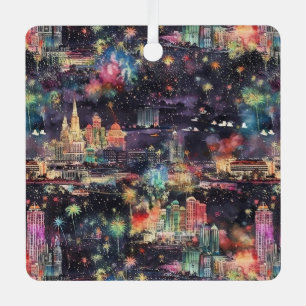 Las Vegas Christmas & New Year's in Watercolors Metal Tree Decoration