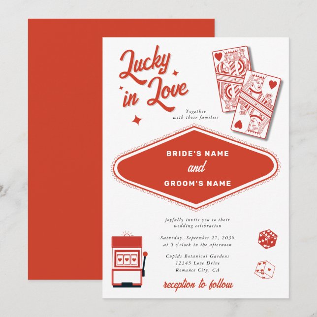Las Vegas Destination Casino Lucky in Love Wedding Invitation (Front/Back)
